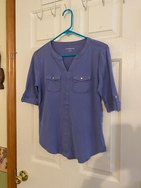 croft & barrow Lavender V-Notch Roll-Sleeve Tunic